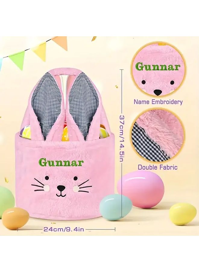Personalized Plush Cartoon Rabbit Storage Basket In White - Image 2